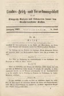 Landes-Gesetz- und Verordnungsblatt für das Königreich Galizien und Lodomerien sammt dem Großherzogthume Krakau. 1867, Stück 5