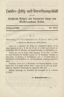 Landes-Gesetz- und Verordnungsblatt für das Königreich Galizien und Lodomerien sammt dem Großherzogthume Krakau. 1868, Stück 4