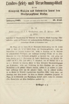 Landes-Gesetz- und Verordnungsblatt für das Königreich Galizien und Lodomerien sammt dem Großherzogthume Krakau. 1869, Stück 4