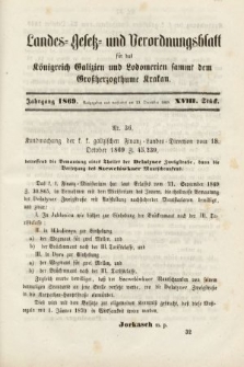 Landes-Gesetz- und Verordnungsblatt für das Königreich Galizien und Lodomerien sammt dem Großherzogthume Krakau. 1869, Stück 18