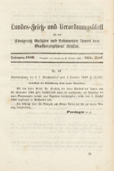 Landes-Gesetz- und Verordnungsblatt für das Königreich Galizien und Lodomerien sammt dem Großherzogthume Krakau. 1869, Stück 19