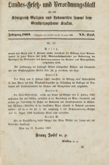 Landes-Gesetz- und Verordnungsblatt für das Königreich Galizien und Lodomerien sammt dem Großherzogthume Krakau. 1869, Stück 20