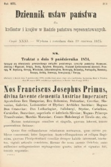 Dziennik Ustaw Państwa dla Królestw i Krajów w Radzie Państwa Reprezentowanych. 1875. zeszyt 31