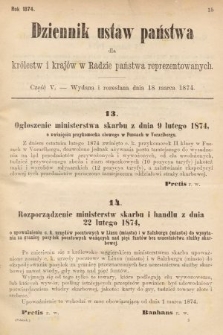 Dziennik Ustaw Państwa dla Królestw i Krajów w Radzie Państwa Reprezentowanych. 1874, cz. 5