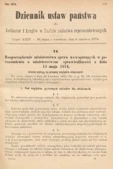 Dziennik Ustaw Państwa dla Królestw i Krajów w Radzie Państwa Reprezentowanych. 1874, cz. 24