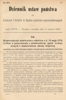 Dziennik Ustaw Państwa dla Królestw i Krajów w Radzie Państwa Reprezentowanych. 1874, cz. 27
