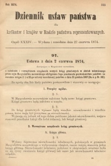 Dziennik Ustaw Państwa dla Królestw i Krajów w Radzie Państwa Reprezentowanych. 1874, cz. 34
