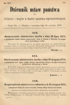 Dziennik Ustaw Państwa dla Królestw i Krajów w Radzie Państwa Reprezentowanych. 1874, cz. 40