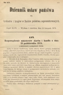 Dziennik Ustaw Państwa dla Królestw i Krajów w Radzie Państwa Reprezentowanych. 1874, cz. 46