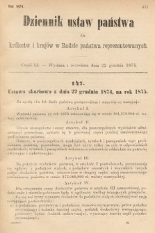 Dziennik Ustaw Państwa dla Królestw i Krajów w Radzie Państwa Reprezentowanych. 1874, cz. 51