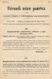 Dziennik Ustaw Państwa dla Królestw i Krajów w Radzie Państwa Reprezentowanych. 1871, z. 8