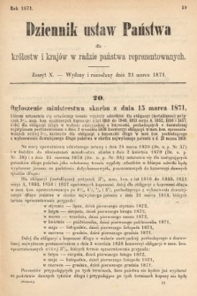 Dziennik Ustaw Państwa dla Królestw i Krajów w Radzie Państwa Reprezentowanych. 1871, z. 10
