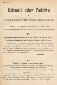 Dziennik Ustaw Państwa dla Królestw i Krajów w Radzie Państwa Reprezentowanych. 1871, z. 12