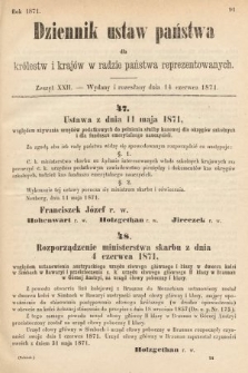 Dziennik Ustaw Państwa dla Królestw i Krajów w Radzie Państwa Reprezentowanych. 1871, z. 22