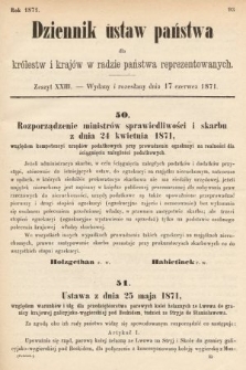 Dziennik Ustaw Państwa dla Królestw i Krajów w Radzie Państwa Reprezentowanych. 1871, z. 23