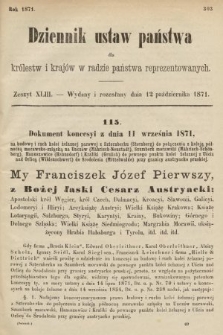 Dziennik Ustaw Państwa dla Królestw i Krajów w Radzie Państwa Reprezentowanych. 1871, z. 43