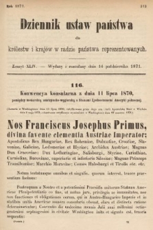 Dziennik Ustaw Państwa dla Królestw i Krajów w Radzie Państwa Reprezentowanych. 1871, z. 44