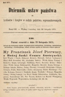 Dziennik Ustaw Państwa dla Królestw i Krajów w Radzie Państwa Reprezentowanych. 1871, z. 52