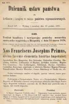 Dziennik Ustaw Państwa dla Królestw i Krajów w Radzie Państwa Reprezentowanych. 1871, z. 54