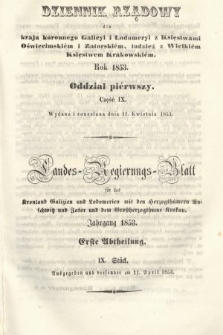 Dziennik Rządowy dla Kraju Koronnego Galicyi i Lodomeryi [...] = Landes-Regierungs-Blatt für das Kronland Galizien und Lodomerien [...]. 1853, oddział 1, cz. 9