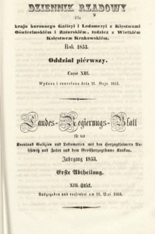 Dziennik Rządowy dla Kraju Koronnego Galicyi i Lodomeryi [...] = Landes-Regierungs-Blatt für das Kronland Galizien und Lodomerien [...]. 1853, oddział 1, cz. 13