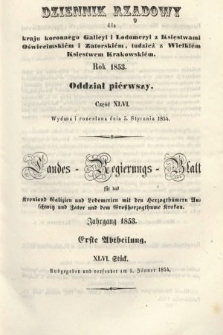 Dziennik Rządowy dla Kraju Koronnego Galicyi i Lodomeryi [...] = Landes-Regierungs-Blatt für das Kronland Galizien und Lodomerien [...]. 1853, oddział 1, cz. 46