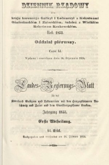 Dziennik Rządowy dla Kraju Koronnego Galicyi i Lodomeryi [...] = Landes-Regierungs-Blatt für das Kronland Galizien und Lodomerien [...]. 1853, oddział 1, cz. 51
