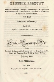 Dziennik Rządowy dla Kraju Koronnego Galicyi i Lodomeryi [...] = Landes-Regierungs-Blatt für das Kronland Galizien und Lodomerien [...]. 1853, oddział 1, cz. 53