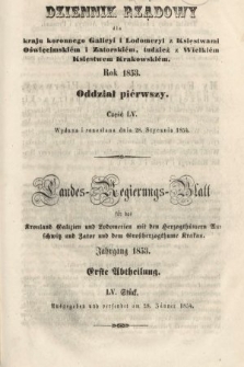 Dziennik Rządowy dla Kraju Koronnego Galicyi i Lodomeryi [...] = Landes-Regierungs-Blatt für das Kronland Galizien und Lodomerien [...]. 1853, oddział 1, cz. 55