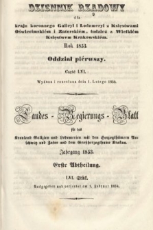 Dziennik Rządowy dla Kraju Koronnego Galicyi i Lodomeryi [...] = Landes-Regierungs-Blatt für das Kronland Galizien und Lodomerien [...]. 1853, oddział 1, cz. 56