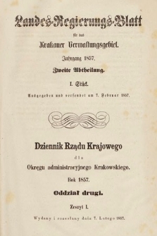 Dziennik Rządu Krajowego dla Okręgu Administracyjnego Krakowskiego. 1857, oddział 2, z. 1