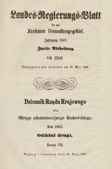 Dziennik Rządu Krajowego dla Okręgu Administracyjnego Krakowskiego. 1857, oddział 2, z. 7