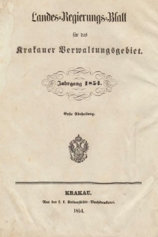 Dziennik Rządu Krajowego dla Obrębu Zarządu Krakowskiego. 1854, oddział 1 [całość]