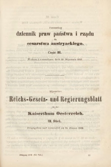Allgemeines Reichs-Gesetz-und Regierungsblatt für das Kaiserthum Osterreich = Powszechny Dziennik Praw Państwa i Rządu dla Cesarstwa Austryackiego. 1852, oddział 1, cz. 3
