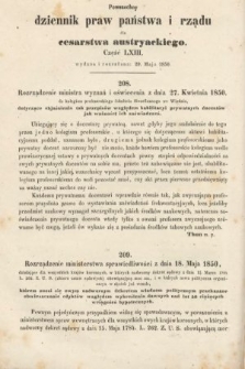Allgemeines Reichs-Gesetz-und Regierungsblatt für das Kaiserthum Osterreich = Powszechny Dziennik Praw Państwa i Rządu dla Cesarstwa Austryackiego. 1850, kwartał 2, cz. 63
