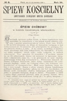 Śpiew Kościelny : dwutygodnik poświęcony muzyce kościelnej. 1898, nr 8