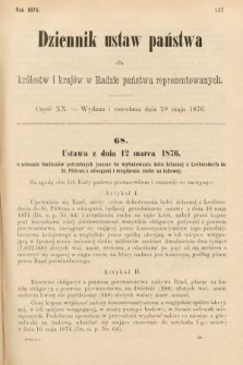 Dziennik Ustaw Państwa dla Królestw i Krajów w Radzie Państwa Reprezentowanych. 1876, cz. 20