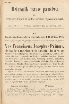 Dziennik Ustaw Państwa dla Królestw i Krajów w Radzie Państwa Reprezentowanych. 1876, cz. 24