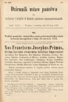 Dziennik Ustaw Państwa dla Królestw i Krajów w Radzie Państwa Reprezentowanych. 1876, cz. 26