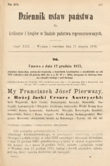 Dziennik Ustaw Państwa dla Królestw i Krajów w Radzie Państwa Reprezentowanych. 1876, cz. 30
