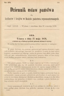 Dziennik Ustaw Państwa dla Królestw i Krajów w Radzie Państwa Reprezentowanych. 1876, cz. 32