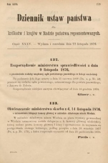 Dziennik Ustaw Państwa dla Królestw i Krajów w Radzie Państwa Reprezentowanych. 1876, cz. 35
