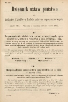 Dziennik Ustaw Państwa dla Królestw i Krajów w Radzie Państwa Reprezentowanych. 1877, cz. 8