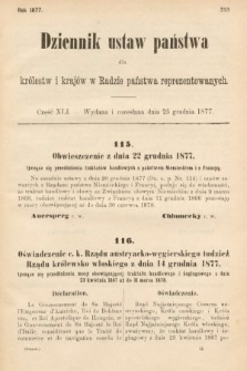 Dziennik Ustaw Państwa dla Królestw i Krajów w Radzie Państwa Reprezentowanych. 1877, cz. 41