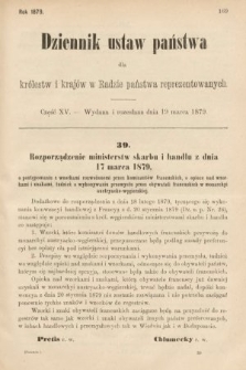 Dziennik Ustaw Państwa dla Królestw i Krajów w Radzie Państwa Reprezentowanych. 1879, cz. 15