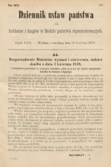 Dziennik Ustaw Państwa dla Królestw i Krajów w Radzie Państwa Reprezentowanych. 1879, cz. 22