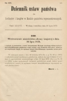 Dziennik Ustaw Państwa dla Królestw i Krajów w Radzie Państwa Reprezentowanych. 1879, cz. 37