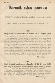 Dziennik Ustaw Państwa dla Królestw i Krajów w Radzie Państwa Reprezentowanych. 1879, cz. 39