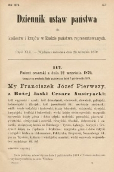 Dziennik Ustaw Państwa dla Królestw i Krajów w Radzie Państwa Reprezentowanych. 1879, cz. 42