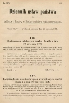 Dziennik Ustaw Państwa dla Królestw i Krajów w Radzie Państwa Reprezentowanych. 1879, cz. 44
